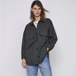 Zara Charcoal Heather Grey Oversized Soft Stretch Utility Shirt Jacket XL